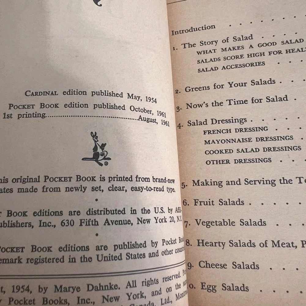 Marye Dahnke Salad Book Vintage 1961 1st Print Pocket Book Cookbook Kraft 7003